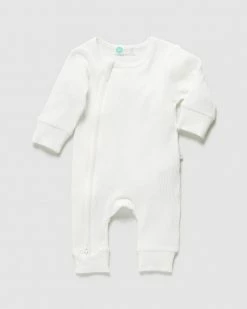 Best Sale 😀 Little Green & Co Footless Rib Zip Onesie - Babies Milk 🎉