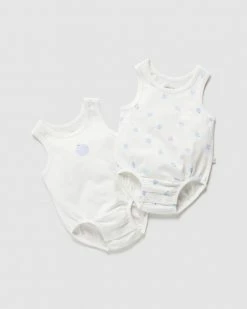 Best Pirce 😉 Little Green & Co 2-Pack Jersey Sleeveless Bodysuit - Babies Milk & Blueberry 🔔