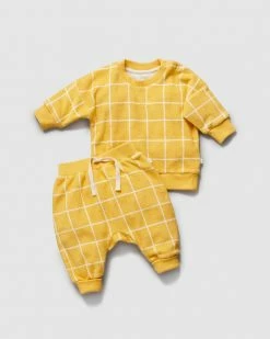 Cheap 👍 Little Green & Co Terry Towelling Track Top & Pants Set - Babies Mellow Check AOP 👍