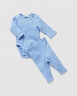 Best deal 👏 Little Green & Co Rib Long Sleeve Bodysuit & Leggings Set - Babies Blue 🧨
