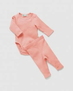 Best deal ✨ Little Green & Co Rib Long Sleeve Bodysuit & Leggings Set - Babies Peach 😍