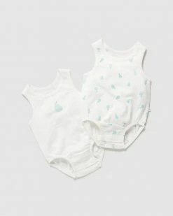 Best Sale 👍 Little Green & Co 2-Pack Jersey Sleeveless Bodysuit - Babies Milk & Pear 🧨