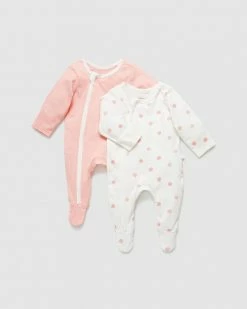 Hot Sale 🎉 Little Green & Co 2-Pack Jersey Zip Onesie - Babies Sorbet ✨