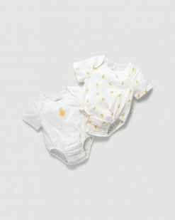 Cheap ✔️ Little Green & Co 2-Pack Short Sleeve Bodysuit - Babies Milk & Mellow Pear 😍