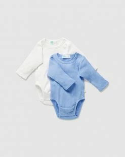 Brand new 😉 Little Green & Co 2-Pack Rib Jersey Long Sleeve Bodysuit - Babies Blue & Milk 🎁