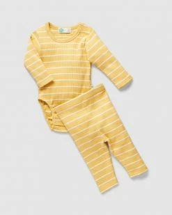 Buy ⌛ Little Green & Co Stripe Long Sleeve Rib Bodysuit & Leggings Set - Babies Mellow Stripe ⌛