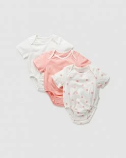 Promo 😀 Little Green & Co 3-Pack Jersey Short Sleeve Bodysuit - Babies Sorbet & Peach ⌛