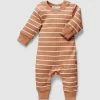 Hot Sale 🎉 Little Green & Co Stripe Rib Footless Onesie - Babies Tan Stripe 😉