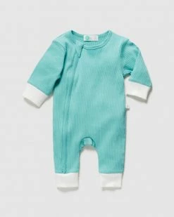 Budget 👏 Little Green & Co Footless Rib Zip Onesie - Babies Ocean 🛒