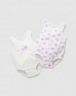 Best reviews of 🔔 Little Green & Co Core Jersey Sleeveless Bodysuit 2-Pack - Babies Wildflower Lilac ⌛