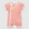 Deals 💯 Little Green & Co Rib SS Romper - Babies Peach ⭐