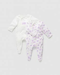 Discount 🔔 Little Green & Co Core Jersey Zip Onesie 2-Pack - Babies Wildflower Lilac 🎉