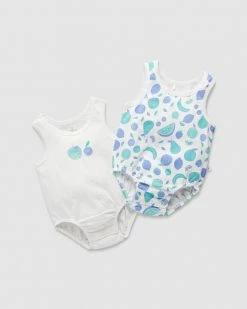 Hot Sale ✔️ Little Green & Co Core Jersey Sleeveless Bodysuit 2-Pack - Babies Tutti Fruitti 🛒
