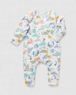 Discount 💯 Little Green & Co Jersey Footless Zip Onesie - Babies Animal Pals 👏