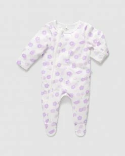 Promo 🧨 Little Green & Co Core Jersey Zip Onesie - Babies Wildflower Lilac 😉