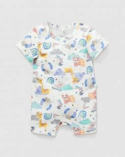 Promo 👍 Little Green & Co Jersey Short Sleeve Romper - Babies Animal Pals ❤️