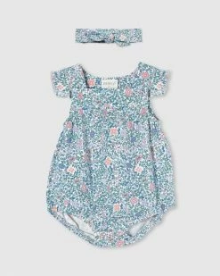 Promo 🛒 Milky Vintage Floral Playsuit & Headband Set - Babies Off White ❤️