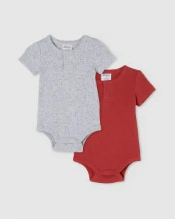 Best deal ✔️ Milky Rib Bubbysuit 2-Pack - Babies Grey Fleck & Red Clay ⌛