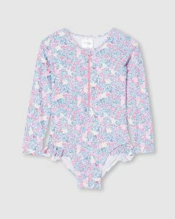 Hot Sale ⌛ Milky Neon Floral LS 🩱 Swimsuit - Babies White 😀