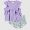 Discount 🎉 Milky Broderie Frill Tee & Floral Bloomers Set - Babies Dusty Lilac 🛒
