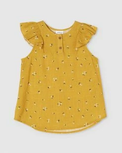 Cheapest 🌟 Milky Ditsy Flutter Sleeve Top - Babies Chartreuse ✨