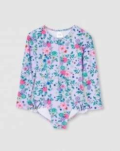 Coupon 🛒 Milky Floral LS 🩱 Swimsuit - Babies Pastel Lilac 🥰
