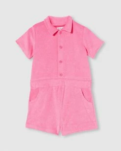 New ⭐ Milky Terry Towelling Playsuit - Babies Super Pink 🥰