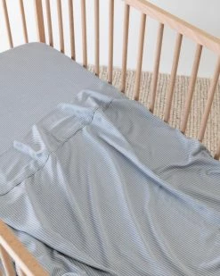 Best deal 🎉 Mulberry Threads 100% Organic Bamboo Cot Sheets - Flat Dusty Blue Stripe 🛒