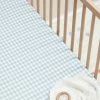 Outlet ⌛ Mulberry Threads Bamboo Jersey Cot Sheets - Fitted Blue Gingham 🔥