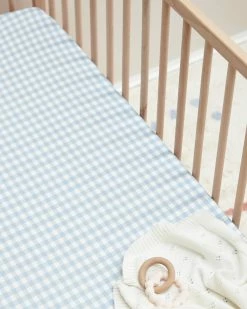 Outlet ⌛ Mulberry Threads Bamboo Jersey Cot Sheets - Fitted Blue Gingham 🔥