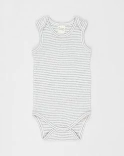 Budget ⭐ Nature Baby Singlet Bodysuit - Babies Grey Marle Stripe 👏
