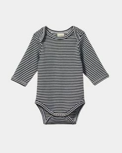 Cheapest 🧨 Nature Baby Long Sleeve Bodysuit - Babies Navy Stripe 👏