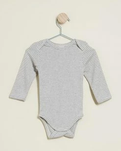 Buy 😉 Nature Baby Long Sleeve Bodysuit - Babies Grey Marle Stripe 🧨
