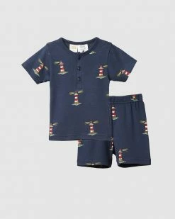 Cheap ⌛ Nature Baby Short Sleeve Cotton Pyjamas - 2-Piece - Babies-Kids Lighthouse Night Print 🤩