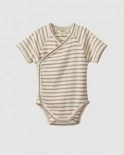 Best Sale 🧨 Nature Baby SS Kimono Bodysuit - Babies Nougat Sailor Stripe ⭐