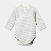 New 😍 Nature Baby Long Sleeve Kimono Bodysuit - Babies Grey Marle Stripe ⭐