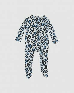 Promo 😍 OiOi Ruffled Footed Romper Blue Leopard 😍