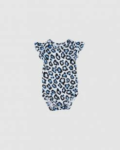 Best deal ✔️ OiOi Ruffled Short Sleeve Bodysuit Blue Leopard 🌟
