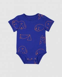 Best Sale 😀 Olive & The Captain 🦮 Dogs Short Sleeve Bodysuit - Babies Blue 🛒