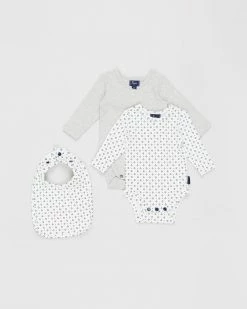 Promo 🎁 Pappe 3-Piece Nimmy Long Sleeve Bodysuit Set Grey & Navy Mint 🔥