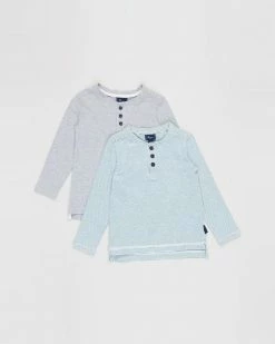 Cheap 🔥 Pappe 2-Pack Croft Henley LS T-Shirt - Babies-Kids Grey & Corsair Stripe 🔥