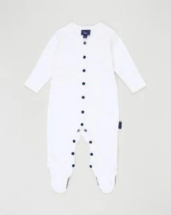 Wholesale 🔔 Pappe Nevis Luxe Check Foot Onesie - Babies White 👏