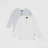 Wholesale 👏 Pappe 2-Pack Croft Henley LS T-Shirt - Babies-Kids Grey & Elderberry Stripe 😍
