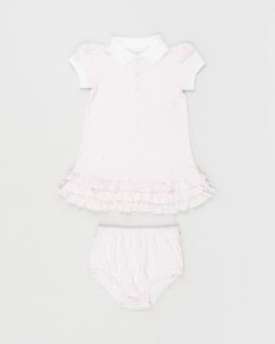 Wholesale ⭐ Polo Ralph Lauren Ruffled Polo 👗 Dress & Bloomers - Babies Pink White Multi 👍