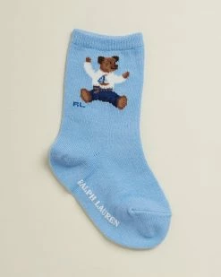 Deals ⌛ Polo Ralph Lauren Bear Single Cotton Crew 🧦 Socks - Babies Light Blue 🥰