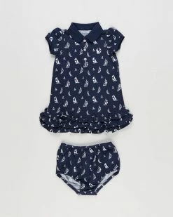 Hot Sale ❤️ Polo Ralph Lauren Cupcake 👗 Dress & Bloomers Set - Babies Navy Multi 💯