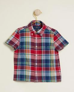 Polo Ralph Lauren Madras Poplin Short Sleeve Shirt - Babies-Kids Red & Blue Multi