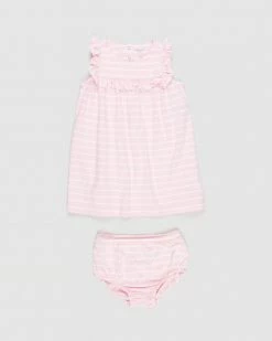 Cheapest 💯 Polo Ralph Lauren Striped Cotton 👗 Dress with Bloomer Set Carmel Pink & White 🛒