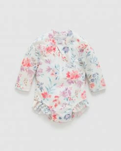 Best Pirce 🌟 Purebaby Printed LS 🩱 Swimsuit - Babies-Kids Full Bloom Print ✔️