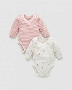 Discount 🎉 Purebaby 2-Pack Easy Neck LS Bodysuit - Babies Blossom Pack ✨